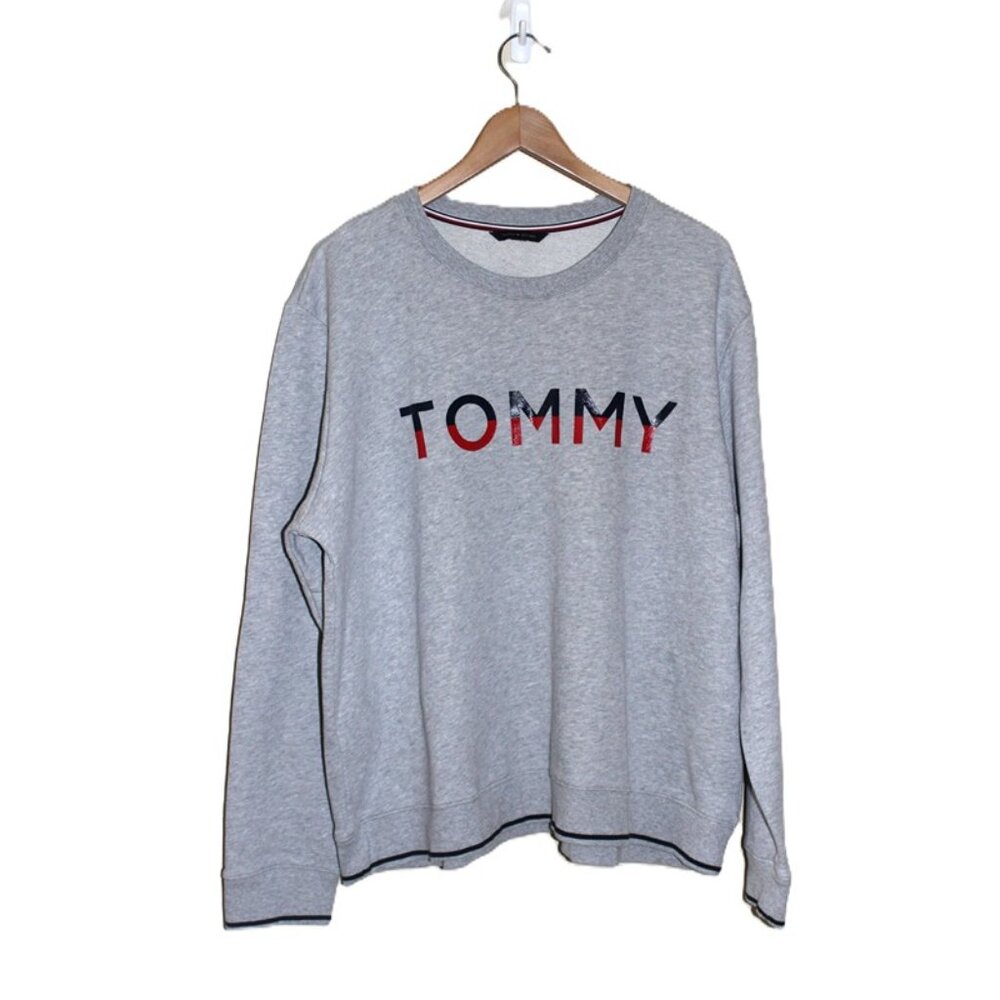 TOMMY HILFIGER Logo Terry Crewneck in Heather Grey (Women's XL)